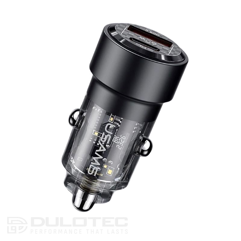 Зарядно за кола, USAMS US-CC208 C39 60W, 1 usb C + 1 usb A, 2 изхода CC208CC01 » Dulotec.BG