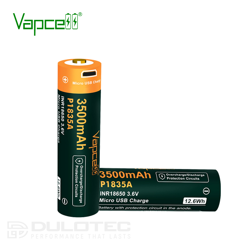 Батерия Vapcell P1835A 18650 3500mAh 10A със защита и Micro USB зареждане » Dulotec.BG