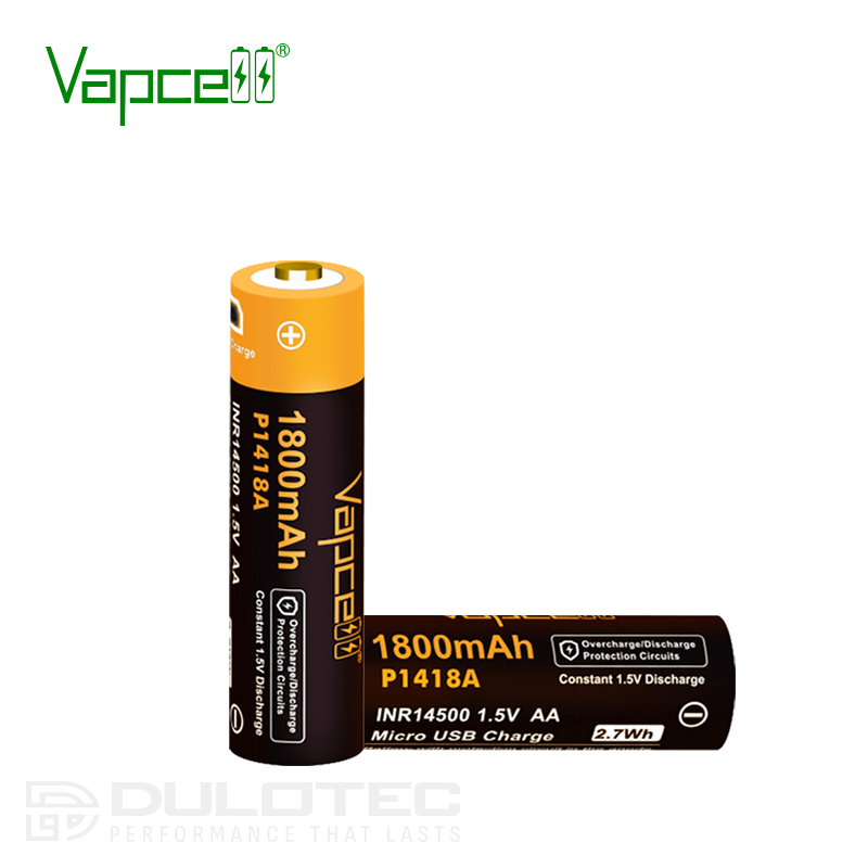 Батерия Vapcell P1418A 14500 1800mAh 1.5V със защита и Micro USB зареждане » Dulotec.BG