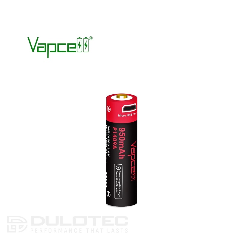 Батерия Vapcell P1409A 14500 950mAh със защита и Micro USB зареждане » Dulotec.BG