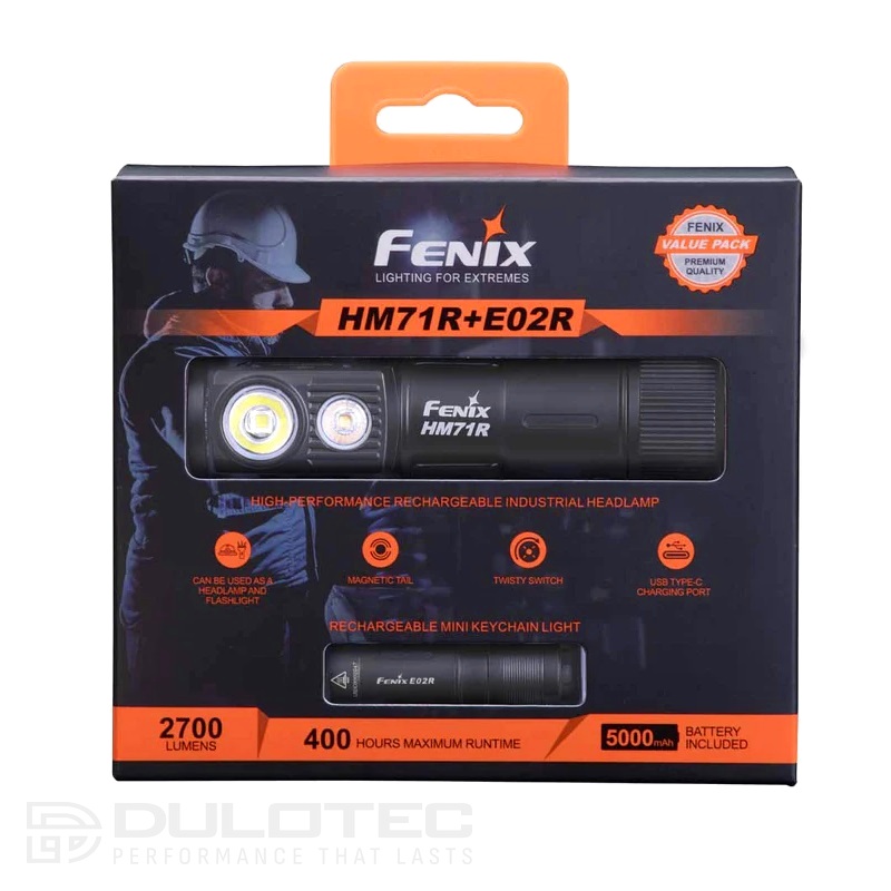 Челник Fenix HM71R LED + Фенер Fenix E02R LED – ПОДАРЪЧЕН КОМПЛЕКТ » Dulotec.BG