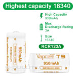 Батерия Vapcell 16340 T9 950mАh 3A » Dulotec.BG