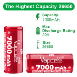 Батерия Vapcell 26650 K70 7000mAh 30A » Dulotec.BG